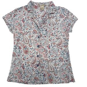 INK+IVY Pajama Top Paisley Button-Up Top Short Sleeve Soft Stretch Sleep Shirt S